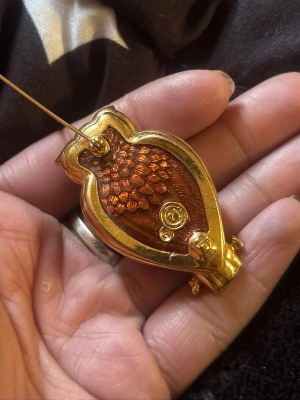 Vintage Gold and Clear Crystal Owl Brooch Pin